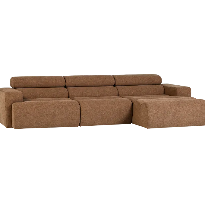 Woood Novi chaise longue bank rechts boucle karamelbruin