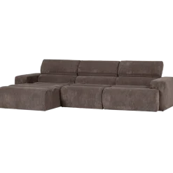 Woood Novi chaise longue bank links ribstof grijsbruin