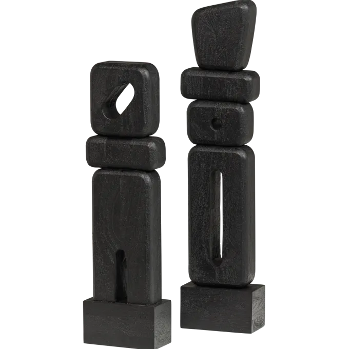 Woood Ornamenten Elon Sculptuur hout zwart - set van 2