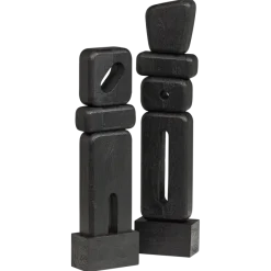 Woood Ornamenten Elon Sculptuur hout zwart - set van 2