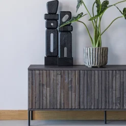 Woood Ornamenten Elon Sculptuur hout zwart - set van 2