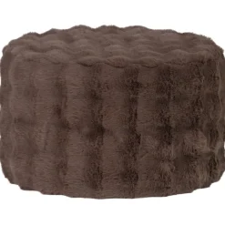 Woood Poef Olven laag fluffy stof bruin