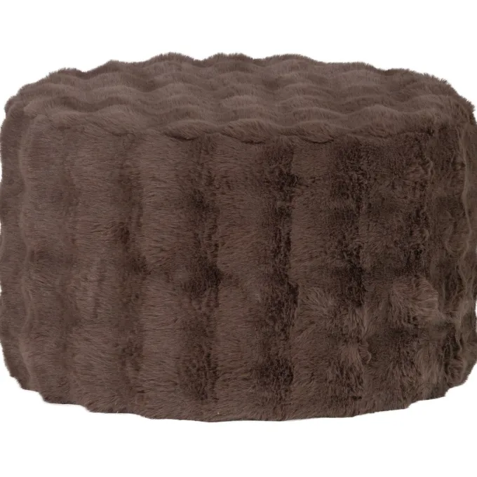 Woood Poef Olven laag fluffy stof bruin