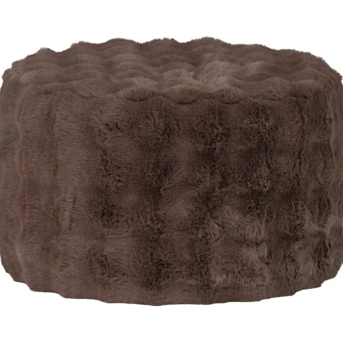Woood Poef Olven laag fluffy stof bruin