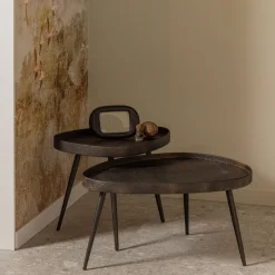 Woood Set van 2 - crude bijzettafels antique bronze
