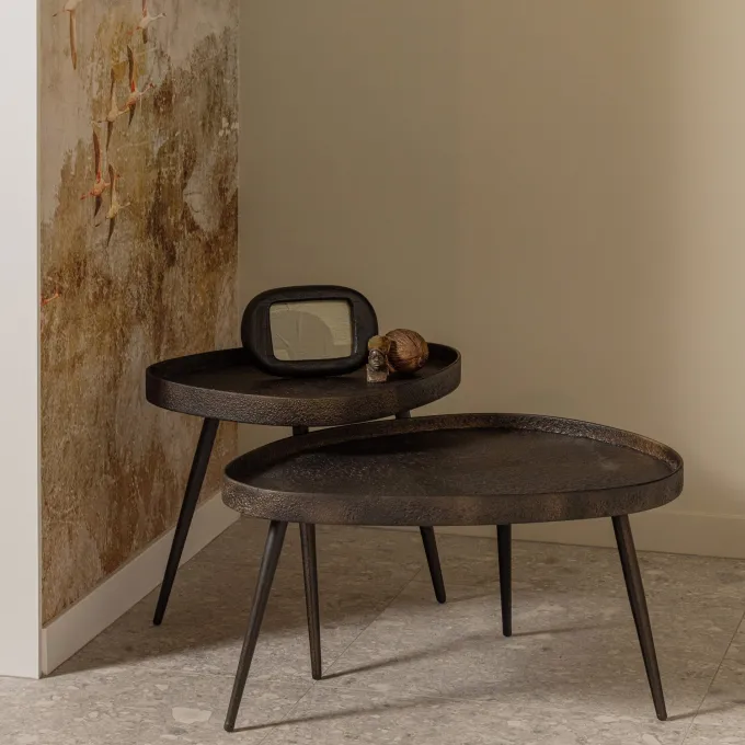 Woood Set van 2 - crude bijzettafels antique bronze