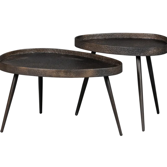 Woood Set van 2 - crude bijzettafels antique bronze