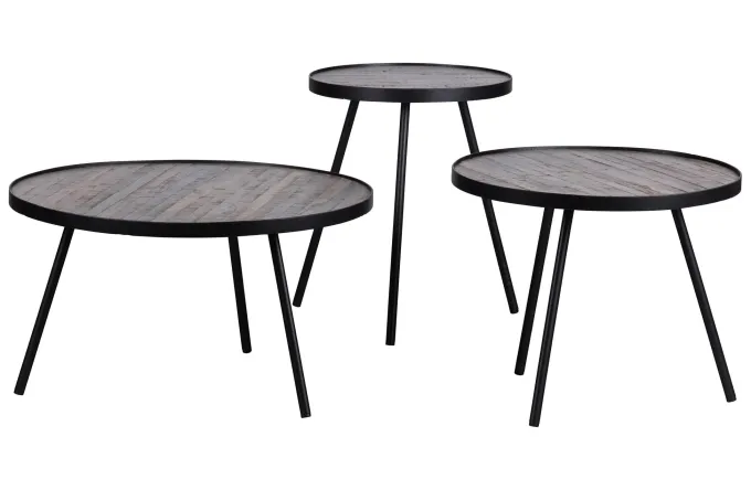 Woood Set van 3 - Lize Bijzettafels Hout/metaal