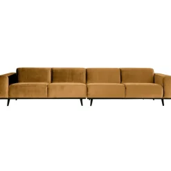 Woood Statement xl 4-zits bank 372 cm fluweel honing geel