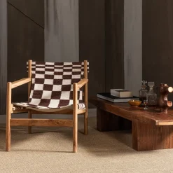 Woood Zano Fauteuil Hout Bruin Met Kelim Zitting Naturel